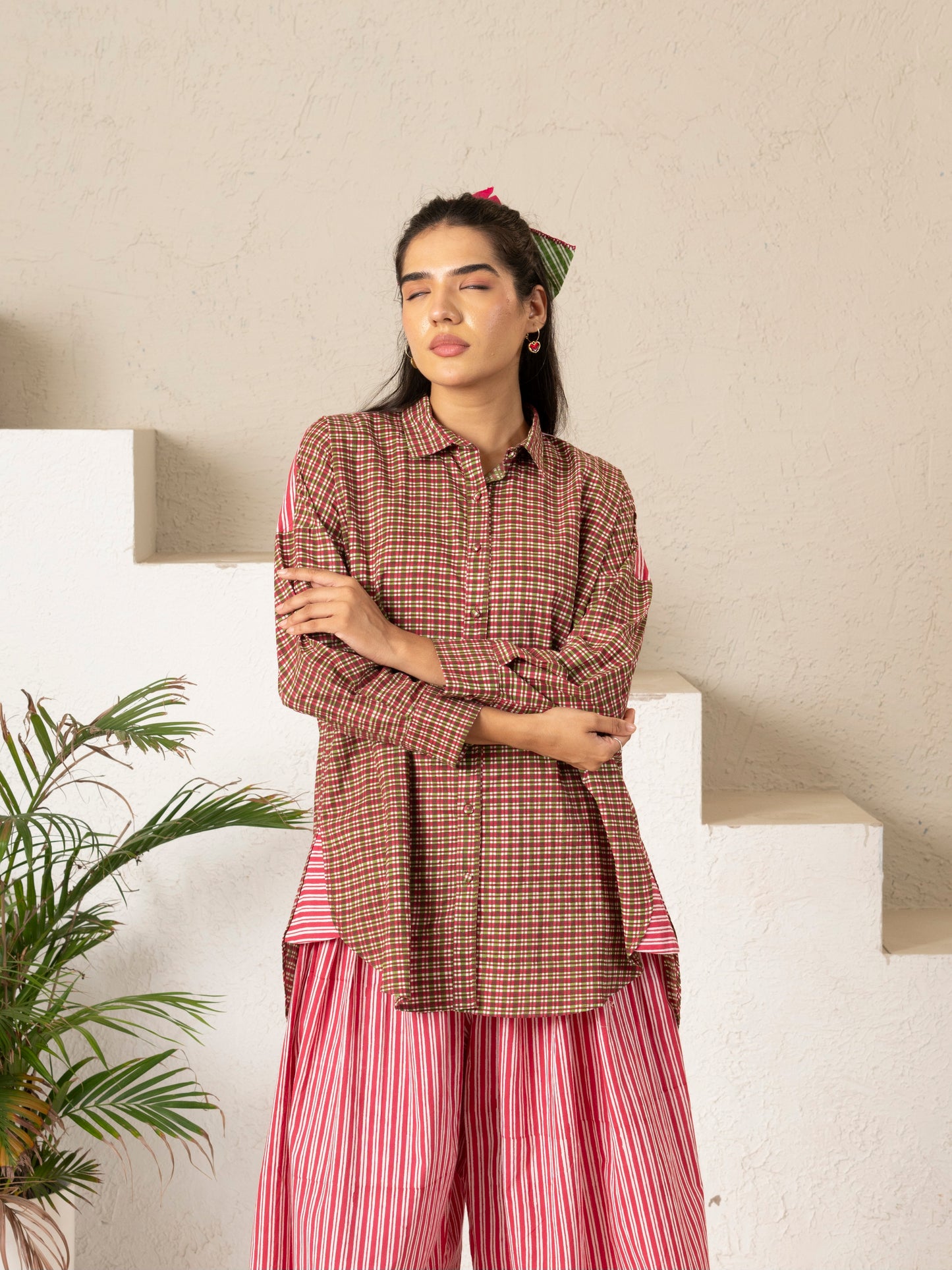 Hand Block Printed Checkered Boxy Shirt