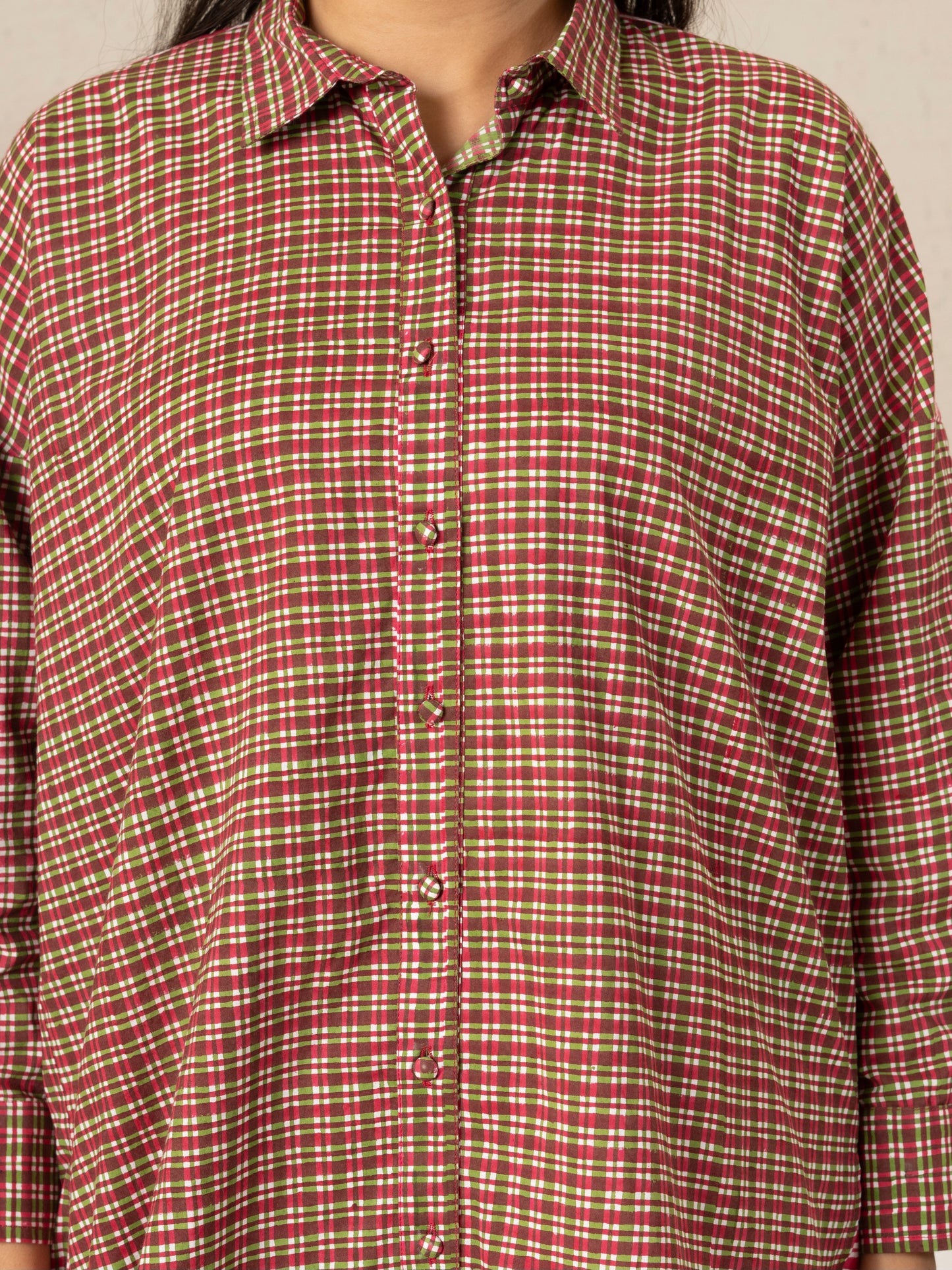 Hand Block Printed Checkered Boxy Shirt