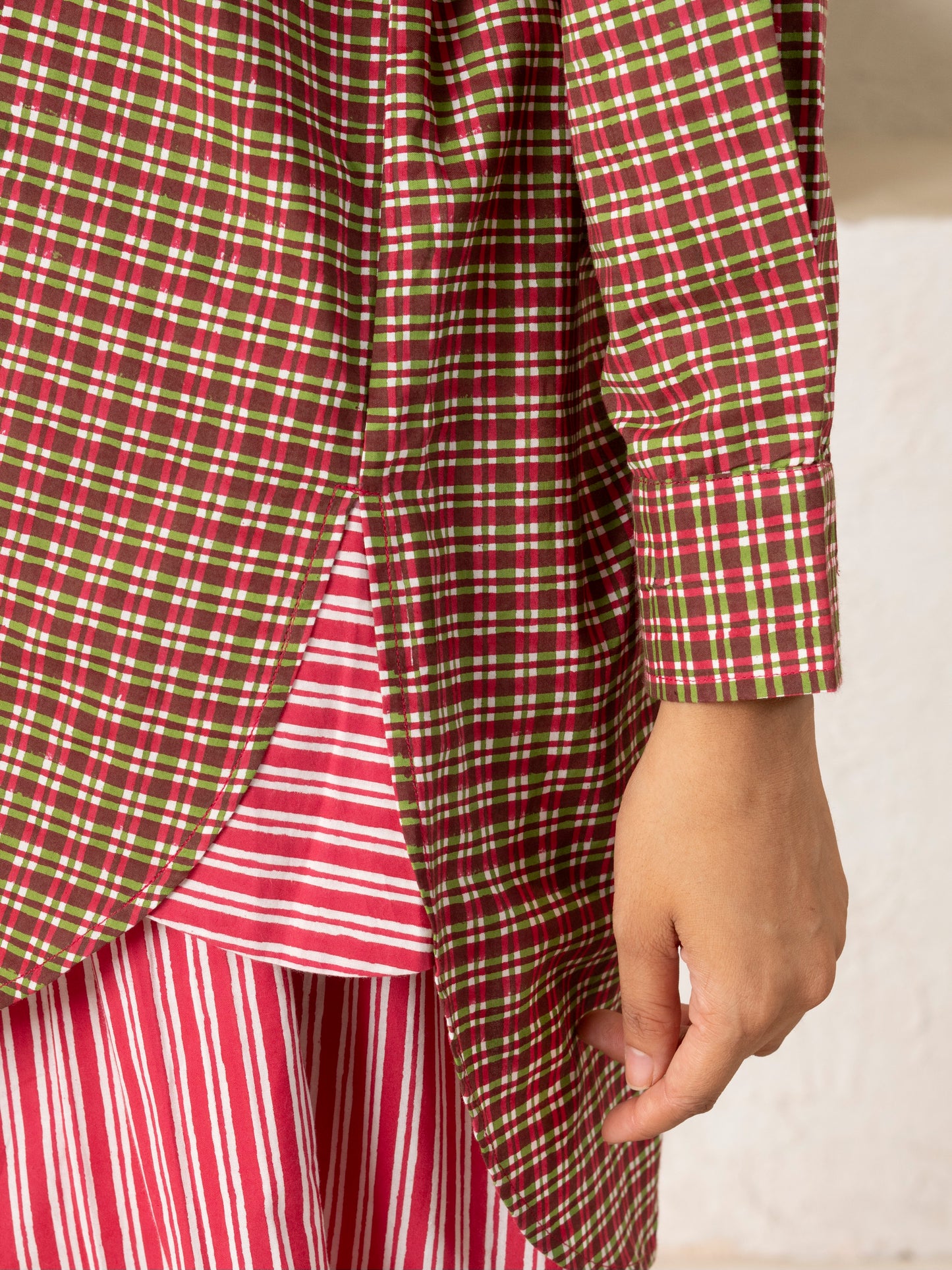 Hand Block Printed Checkered Boxy Shirt