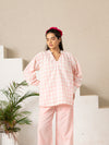 Hand Block Printed Blush Checks Gathered Top