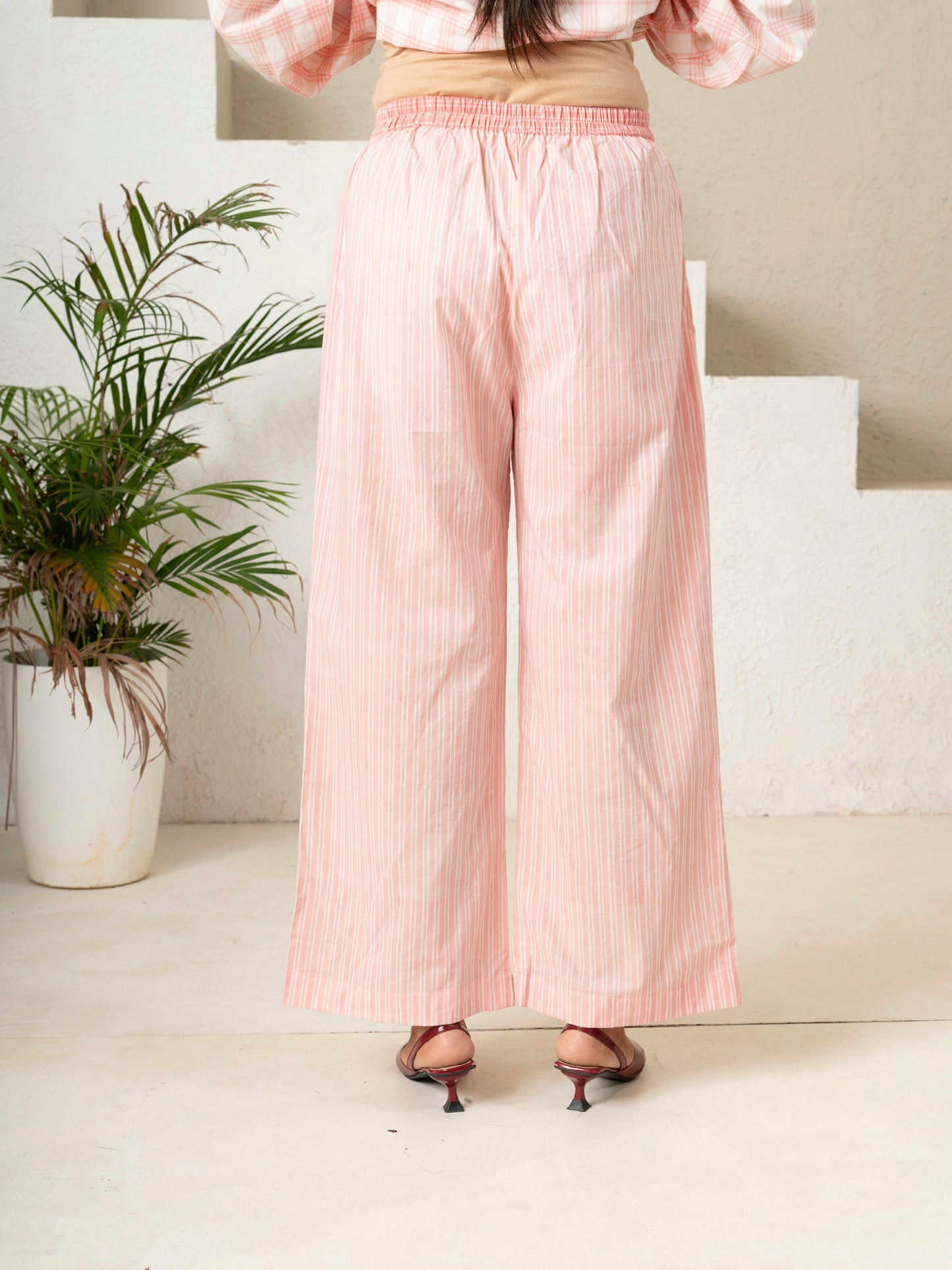 Hand Block Printed Blush Stripe Cotton Pants