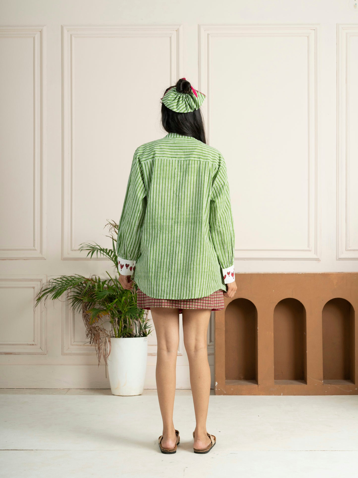Hand Block Printed Green Striped Cotton