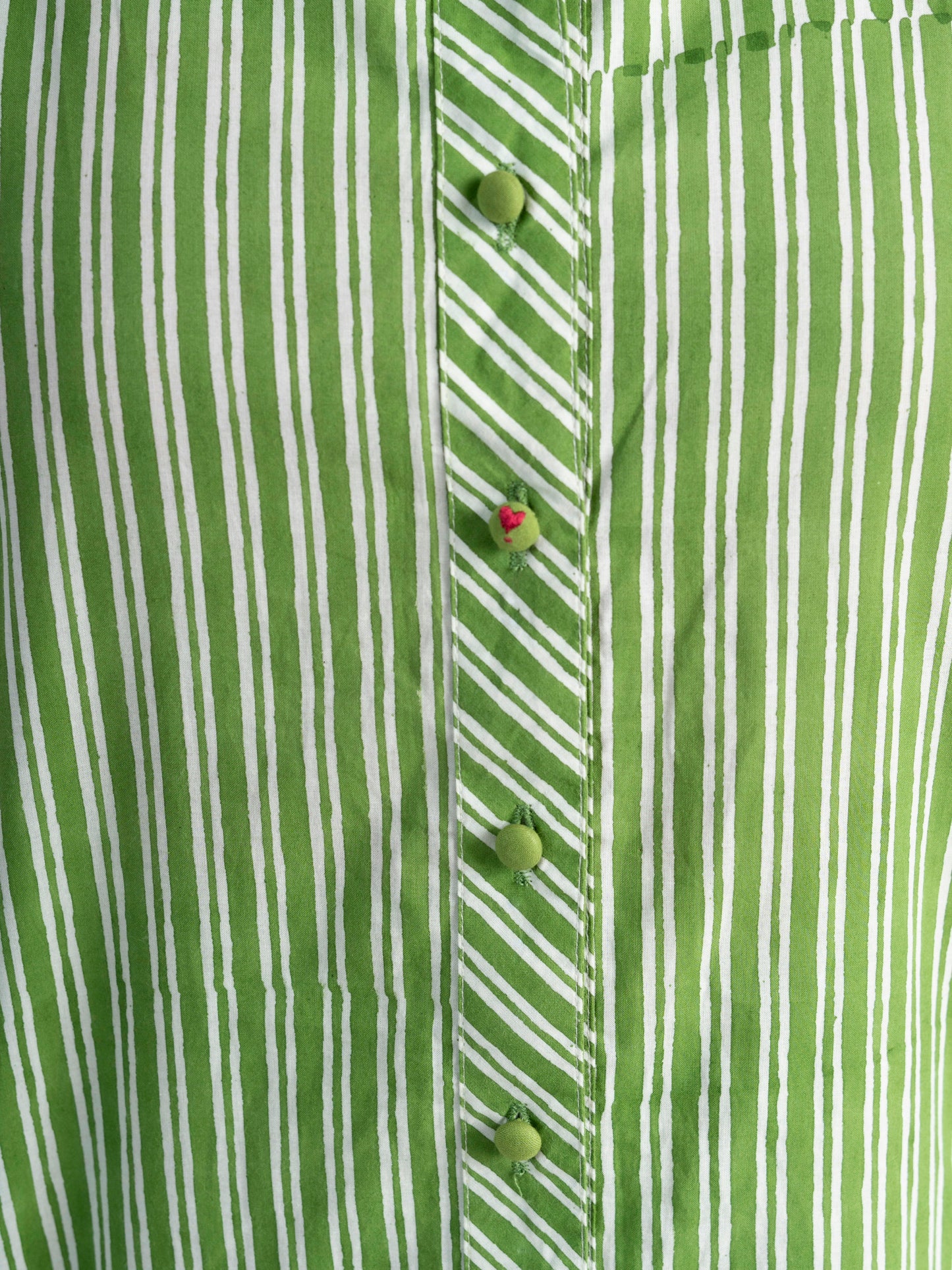 Hand Block Printed Green Striped Cotton