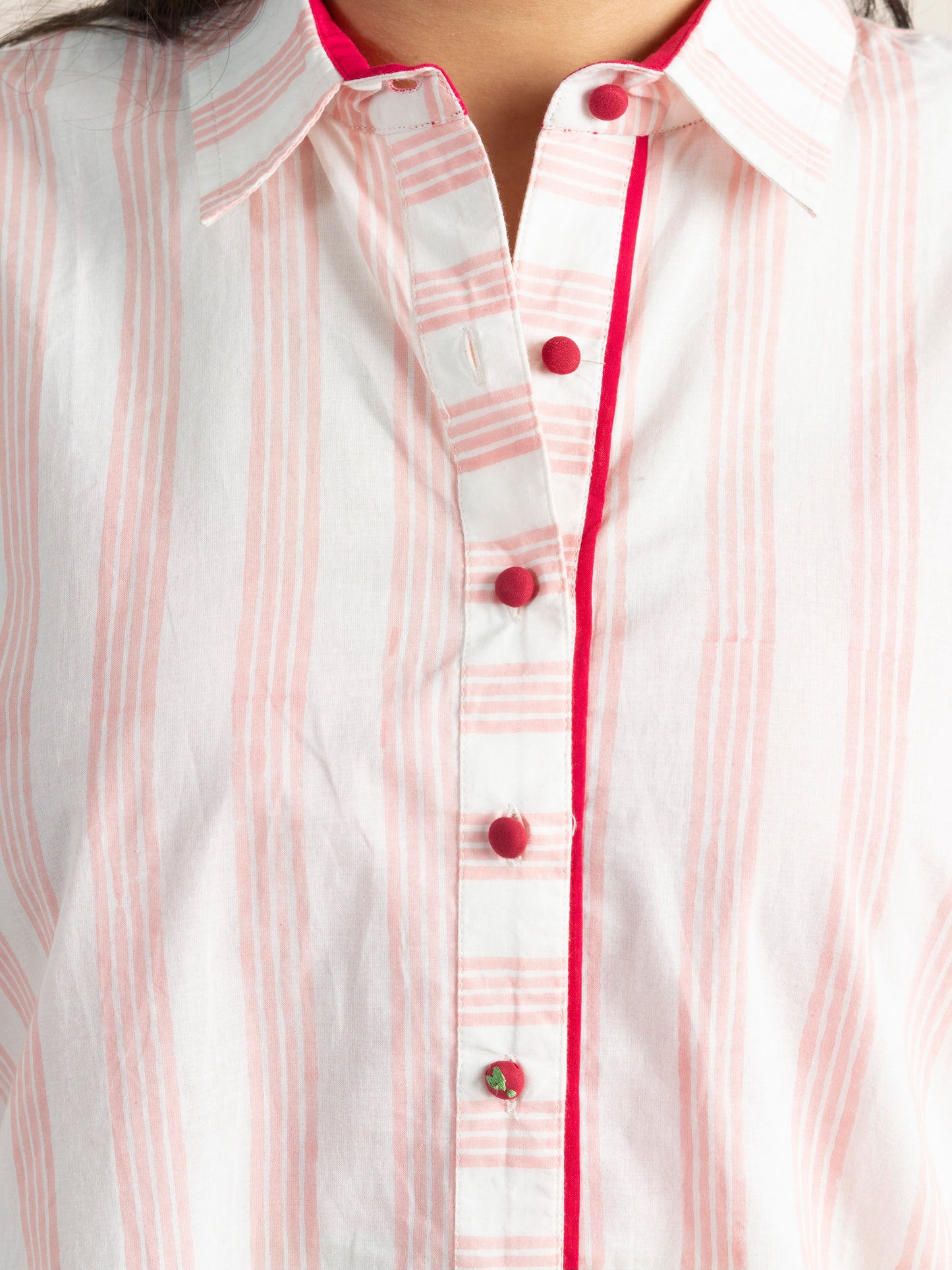 Hand Block Printed Pink Striped Oversized Shirt