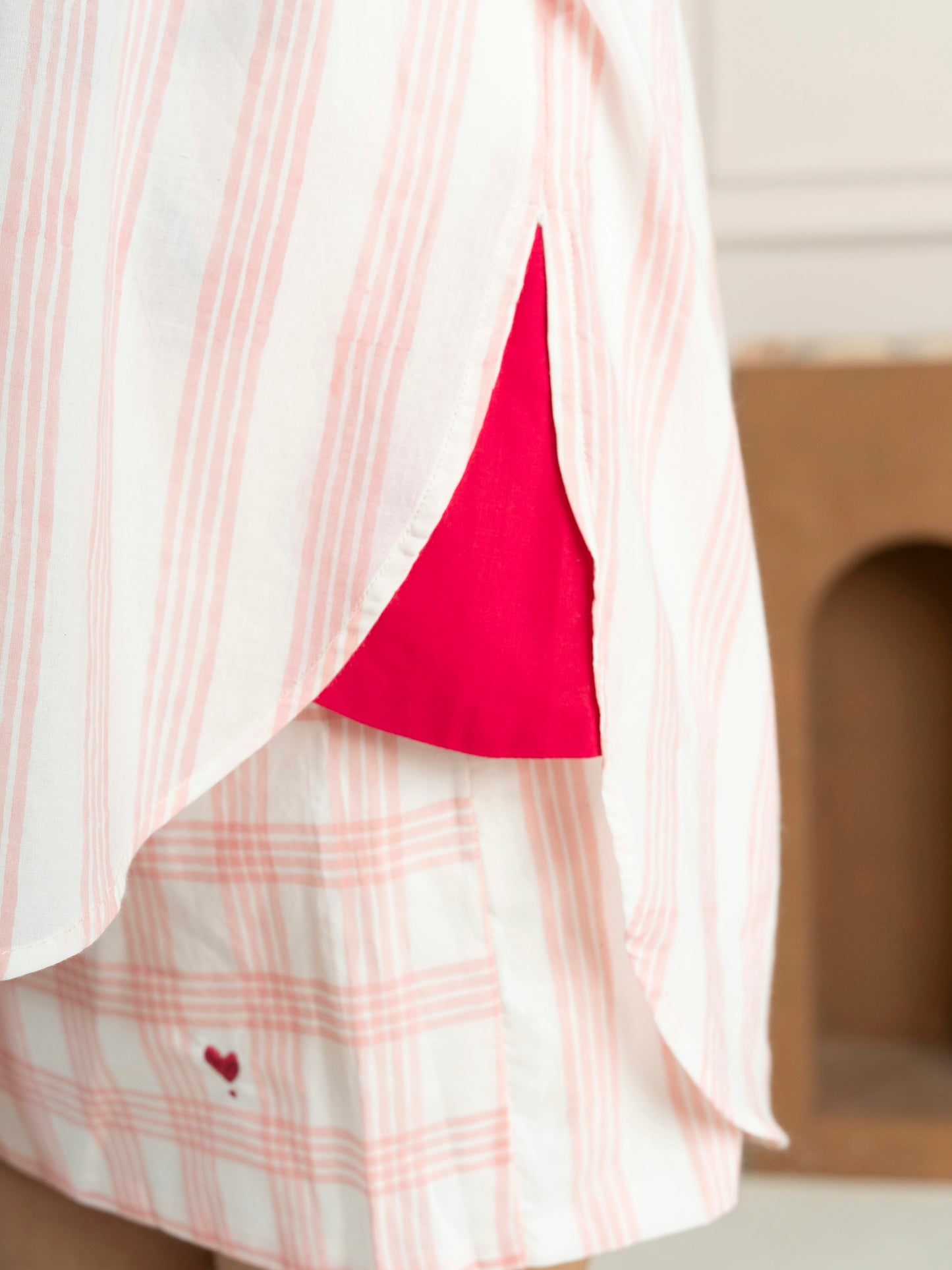 Hand Block Printed Pink Striped Oversized Shirt