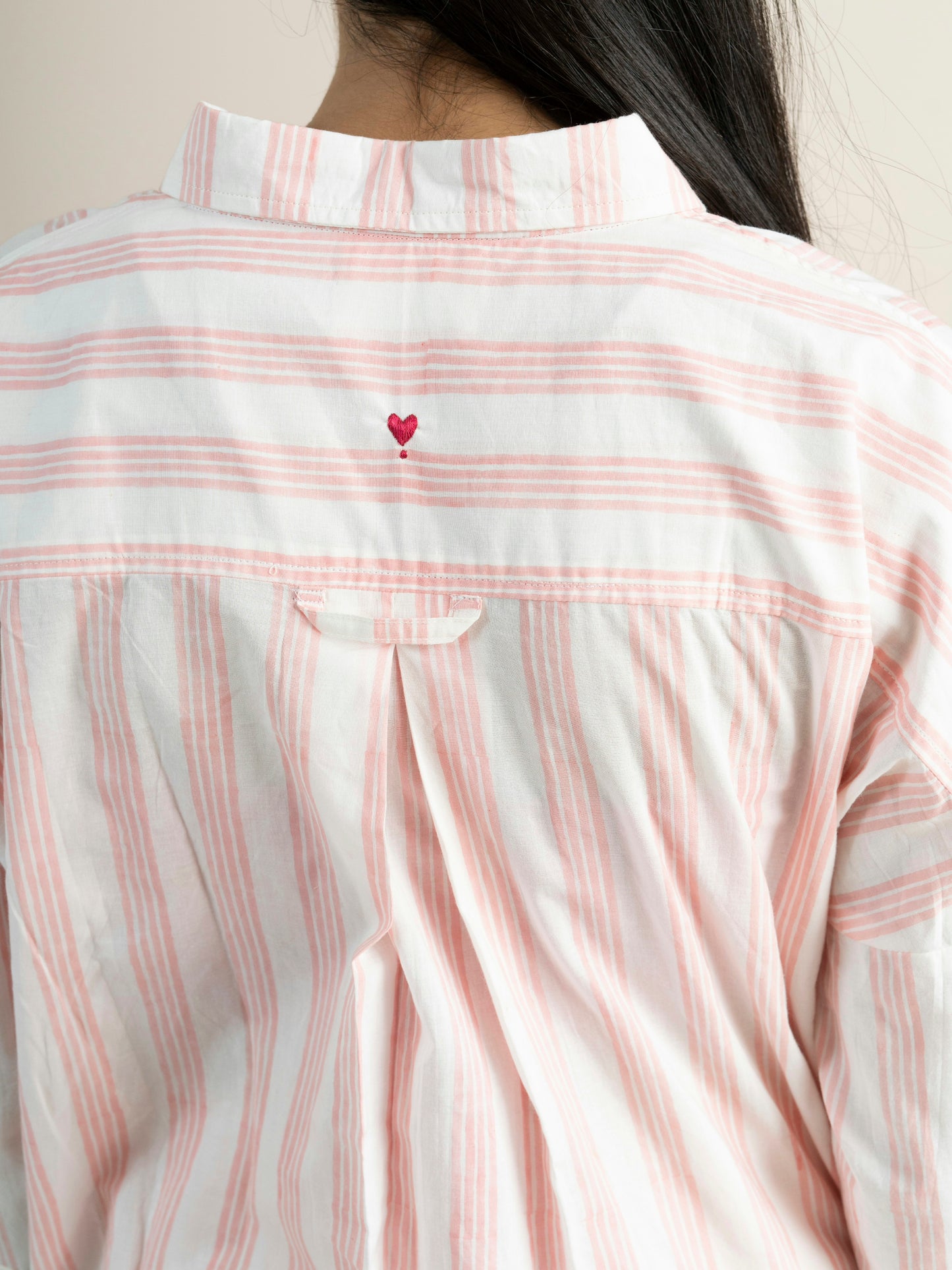 Hand Block Printed Pink Striped Oversized Shirt