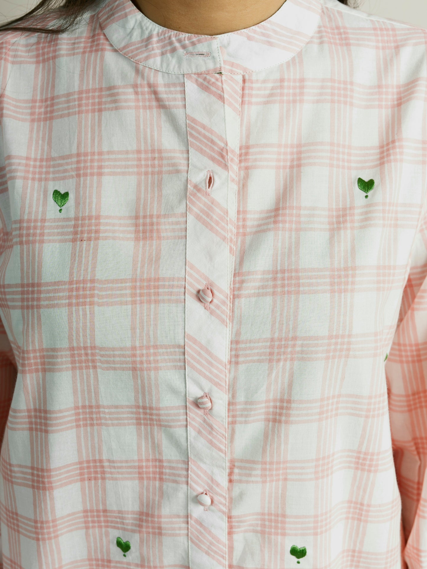 Hand Block Printed Pink Check Cotton Shirt