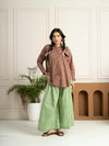 Hand Block Printed Checkered Boxy Shirt with Green Stripe Back Yoke