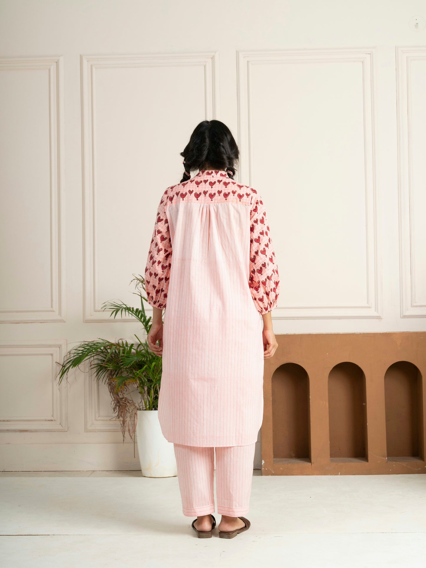 Block Printed Blush Pink Striped Co-Ord Set