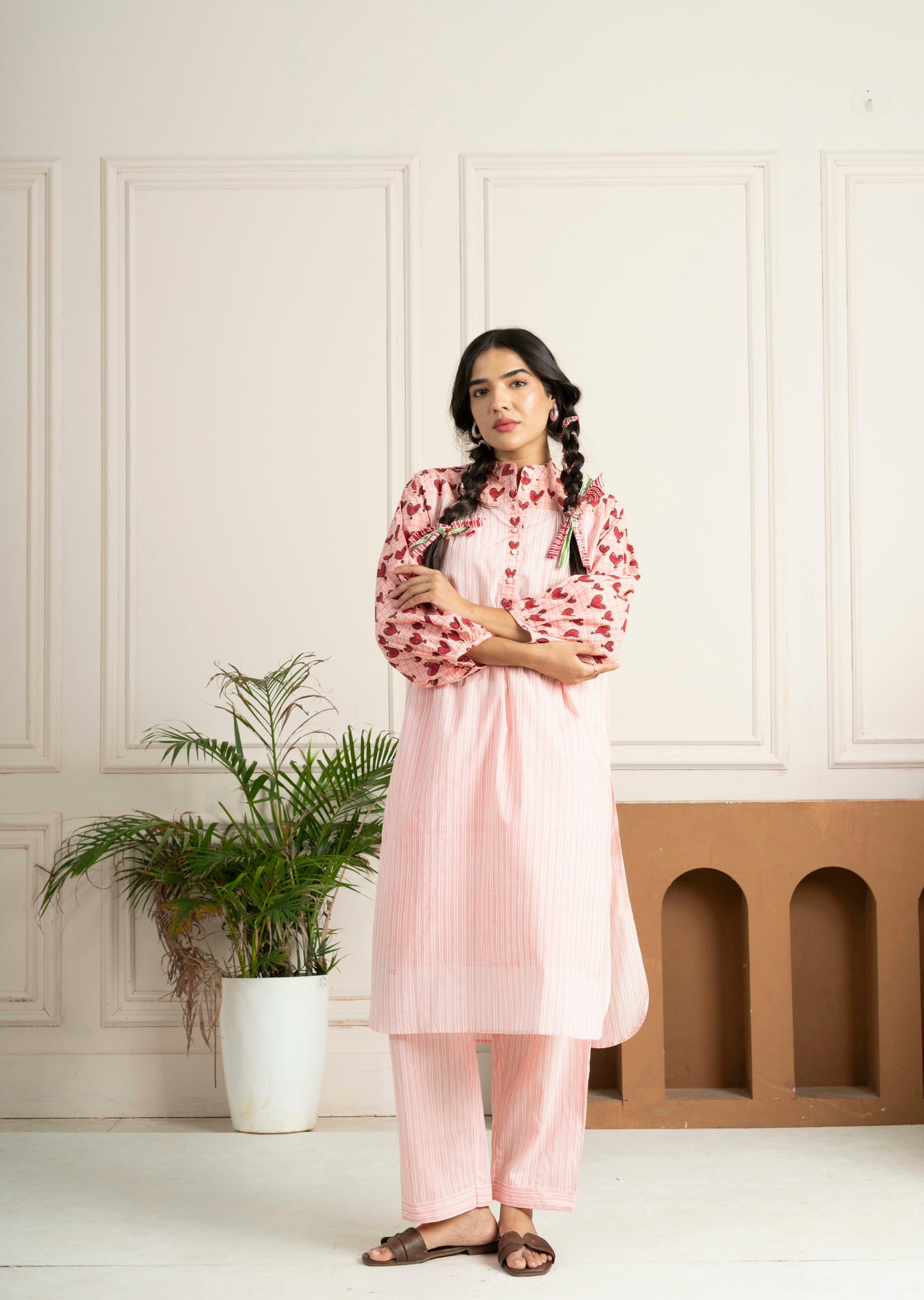 Block Printed Blush Pink Striped Co-Ord Set