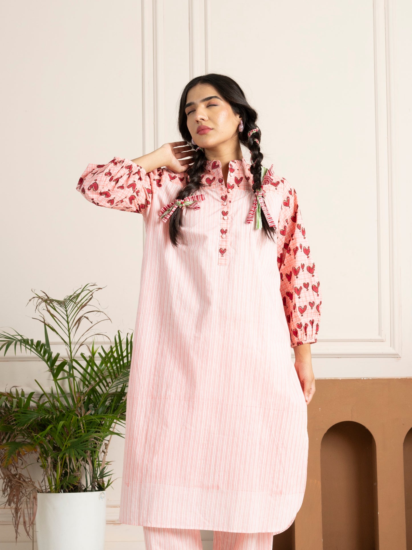 Block Printed Blush Pink Striped Co-Ord Set