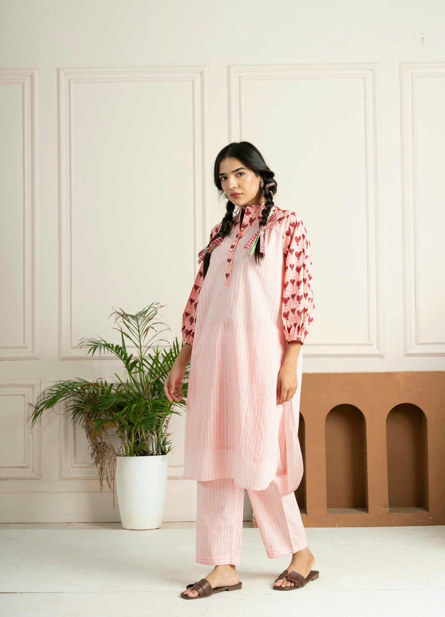 Block Printed Blush Pink Striped Co-Ord Set