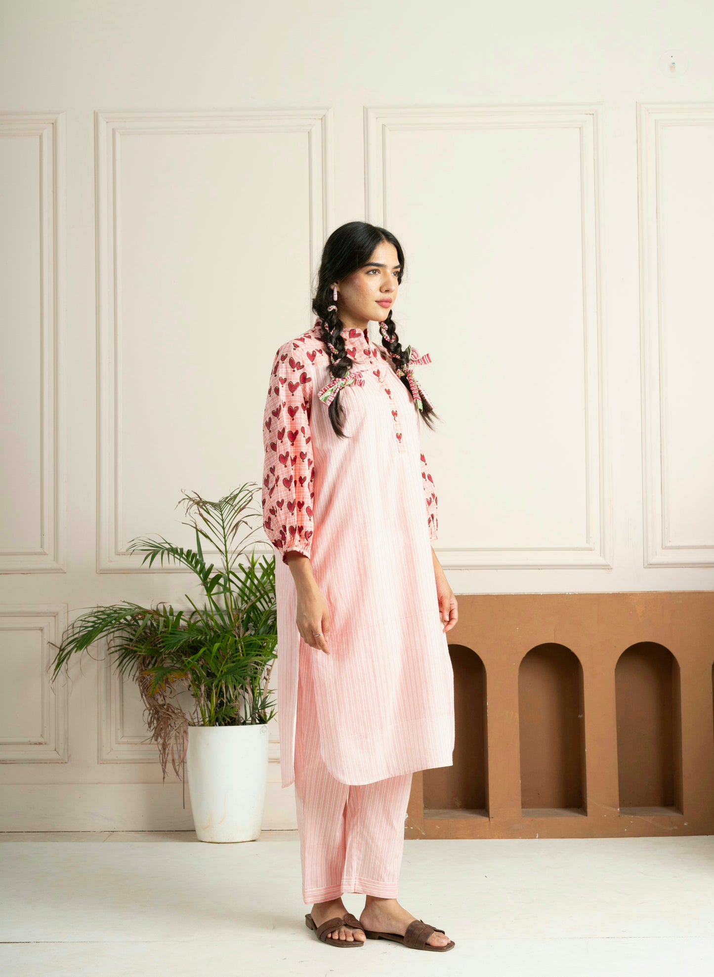 Block Printed Blush Pink Striped Co-Ord Set