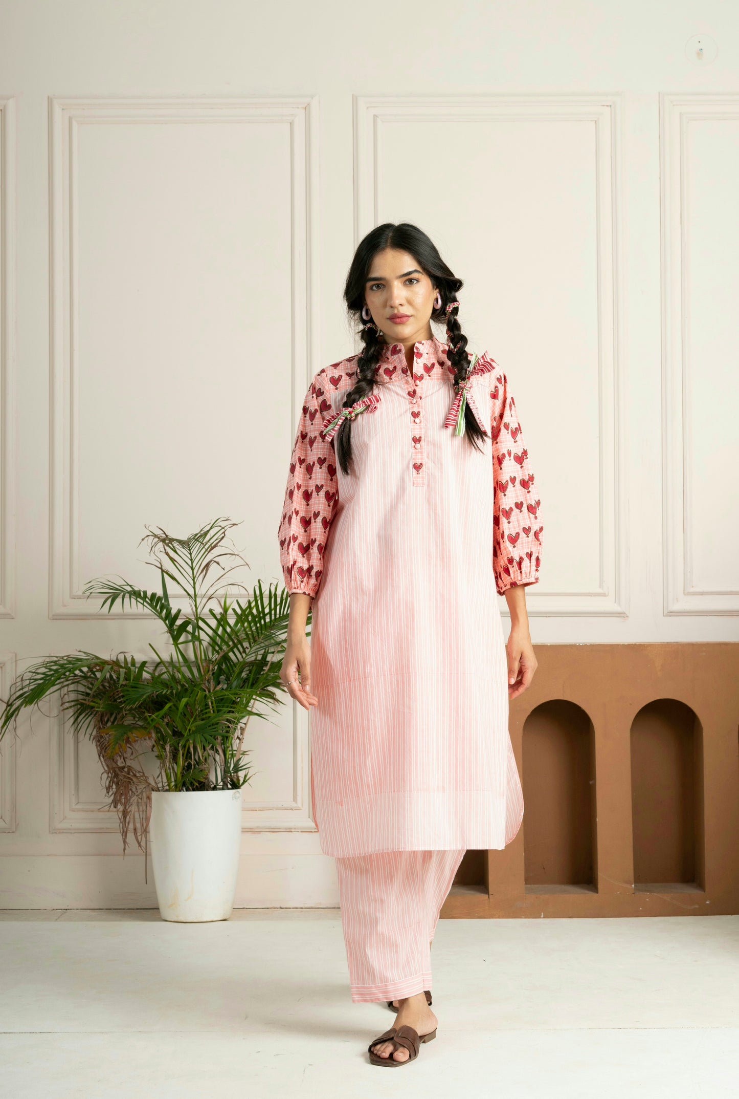 Block Printed Blush Pink Striped Co-Ord Set