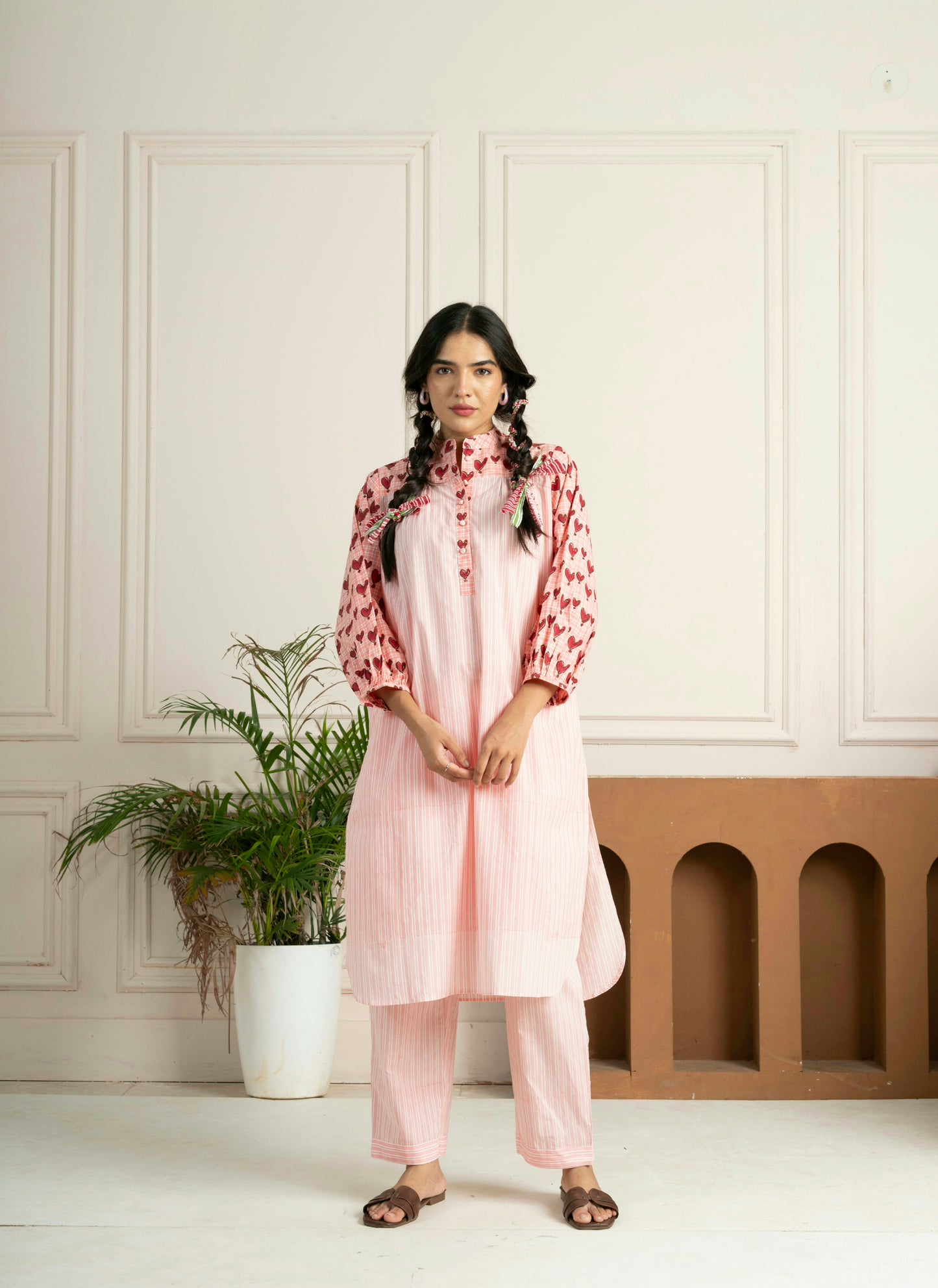 Block Printed Blush Pink Striped Co-Ord Set