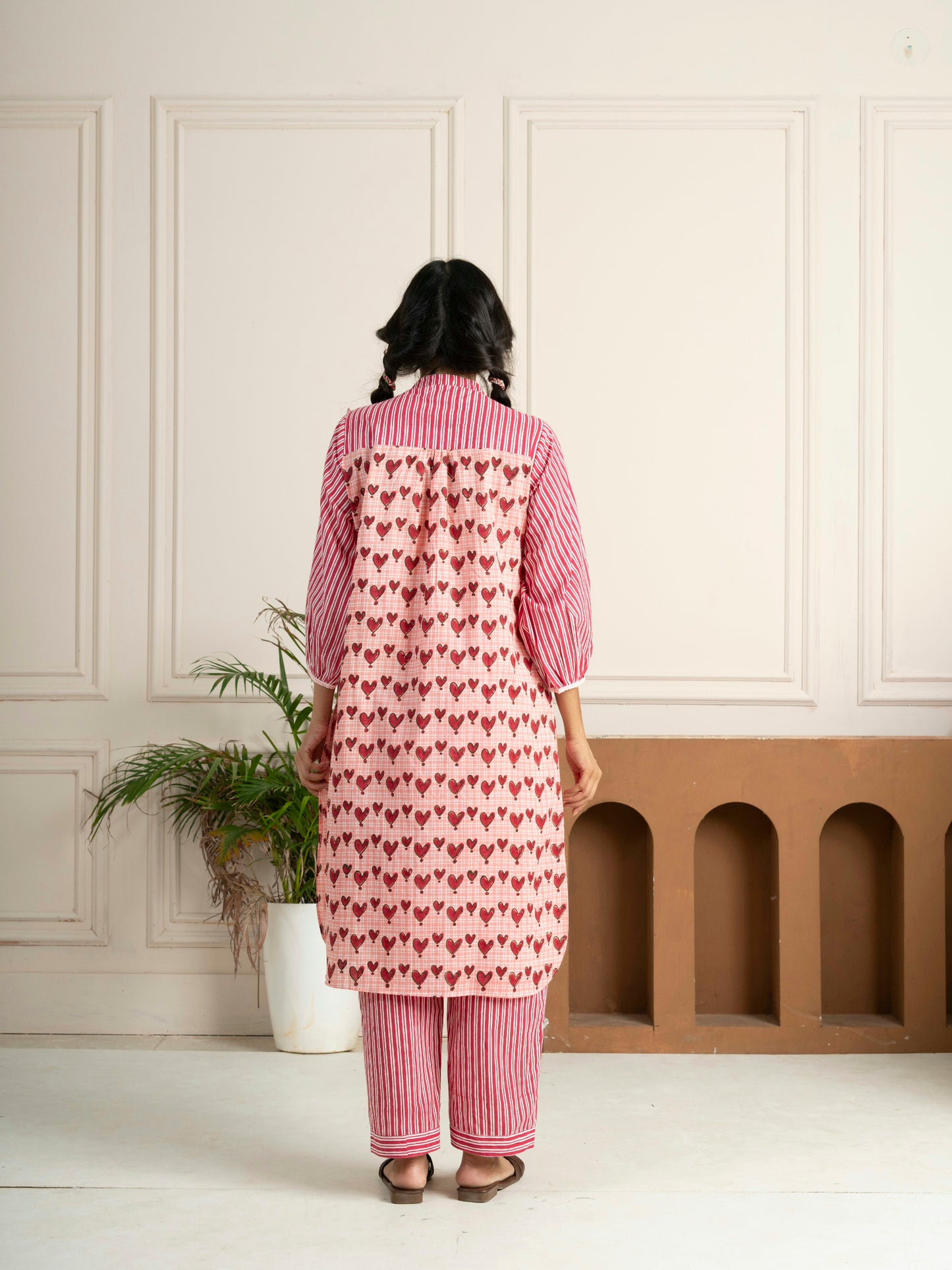 Handblock-printed Pink Hearts Co-Ord Set