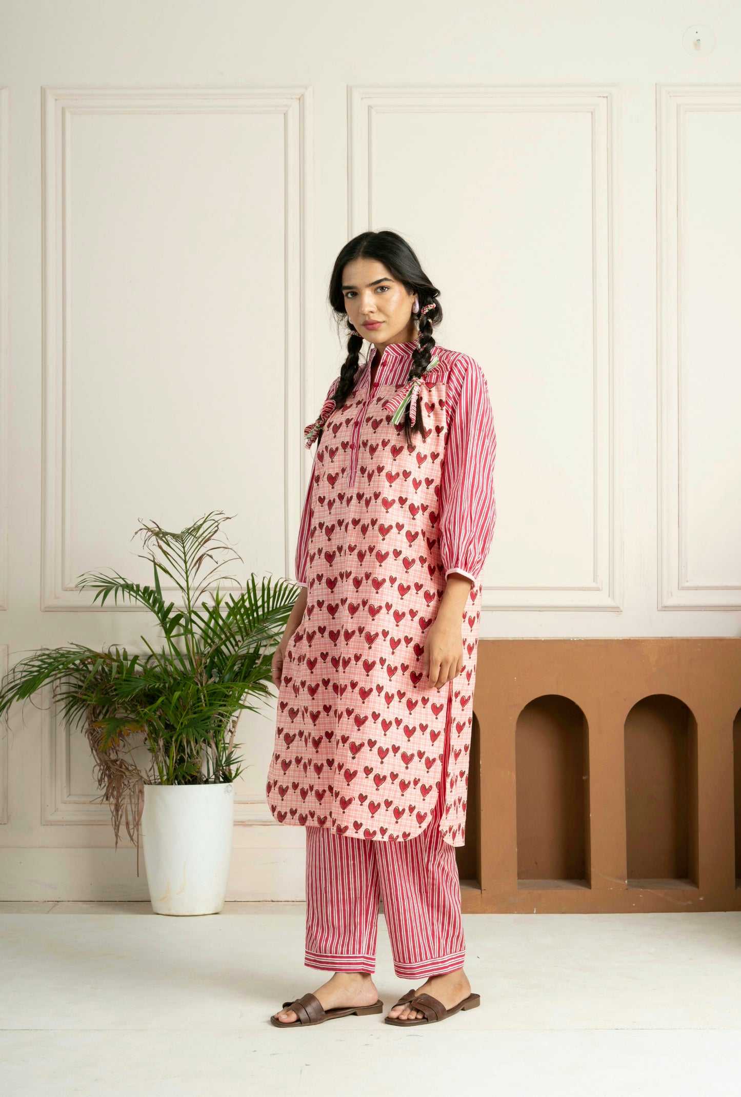 Handblock-printed Pink Hearts Co-Ord Set