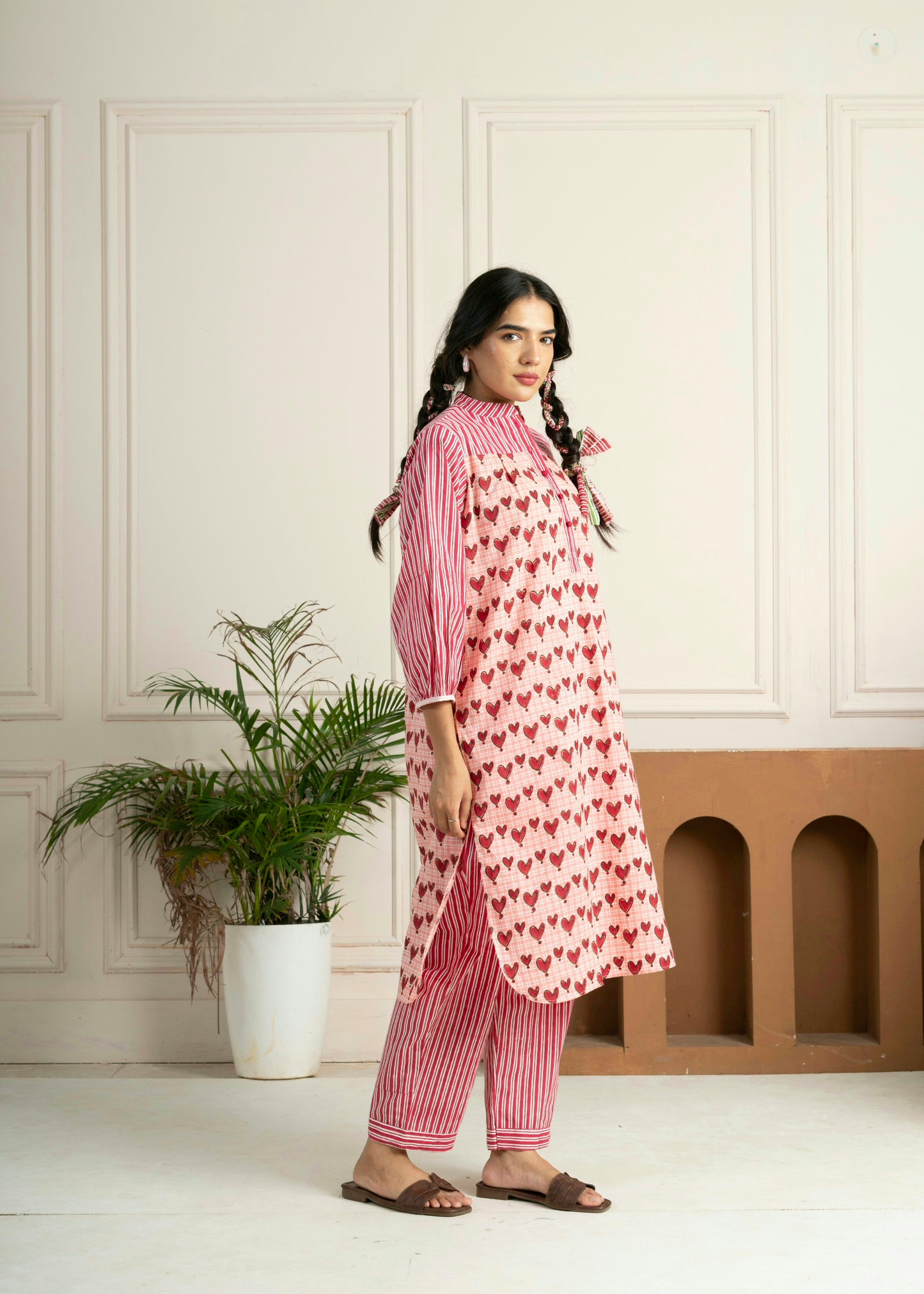 Handblock-printed Pink Hearts Co-Ord Set
