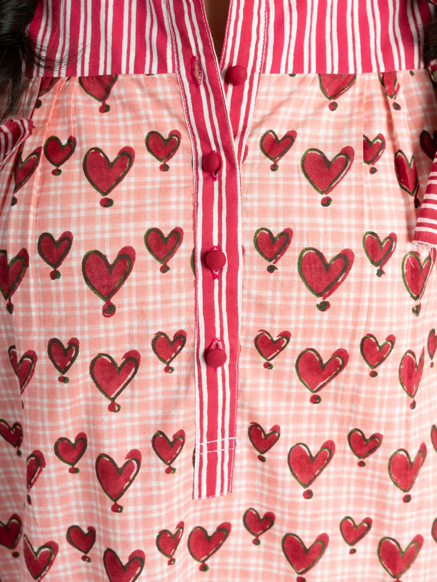 Handblock-printed Pink Hearts Co-Ord Set