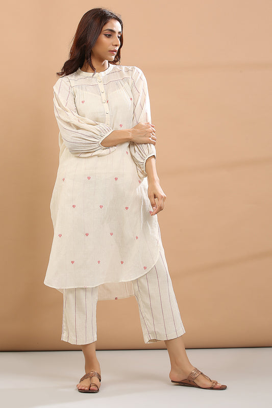 ROUND HEM KURTA SET WITH INNER (RED HEART)