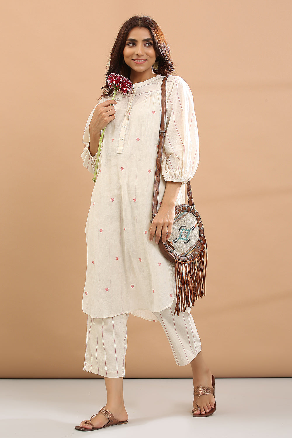 ROUND HEM KURTA SET WITH INNER (RED HEART)
