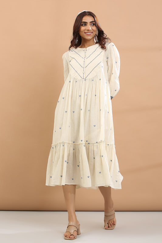 ROUND YOKE DRESS(BLUE HEART)