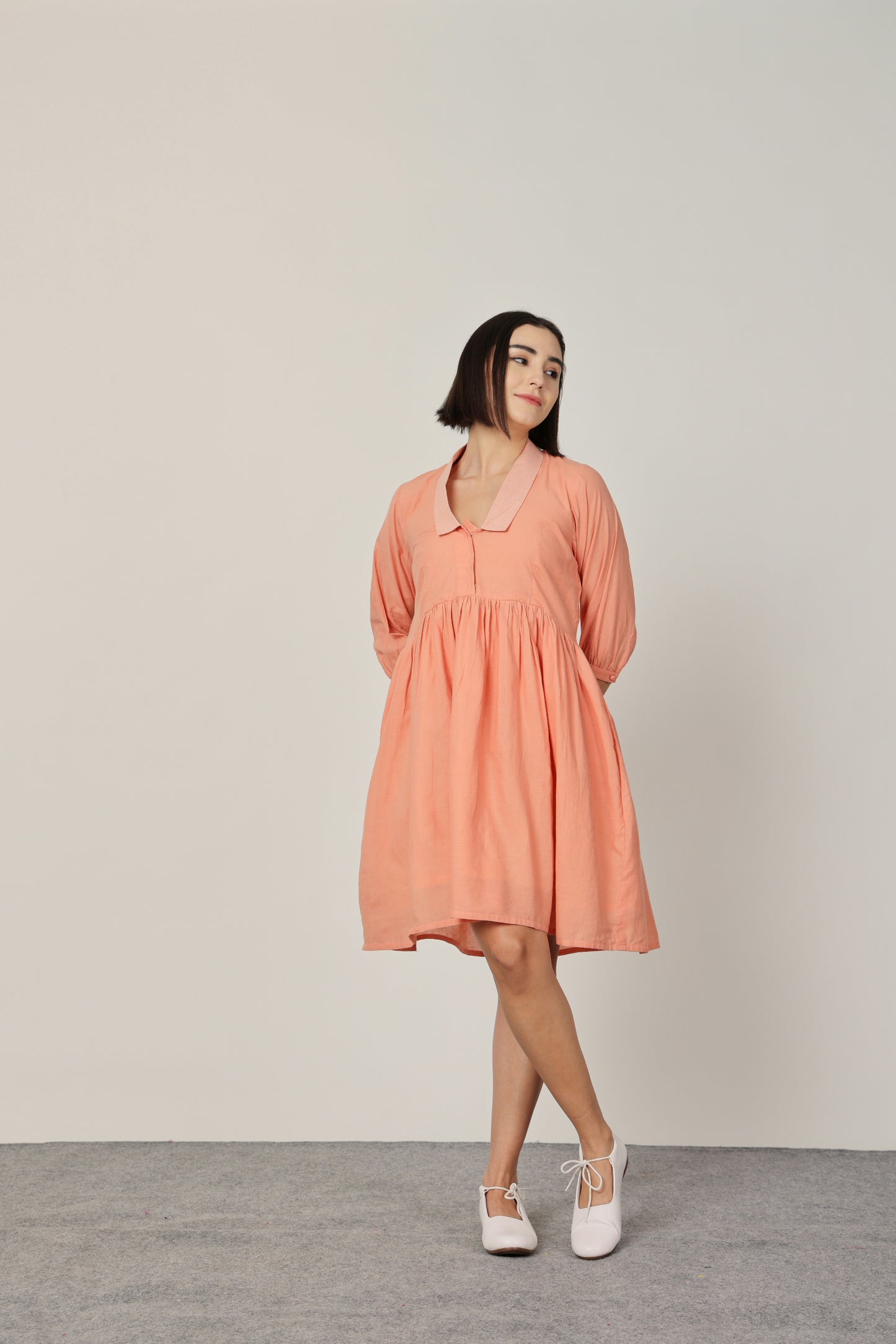 PEACH COLLAR SHORT DRESS