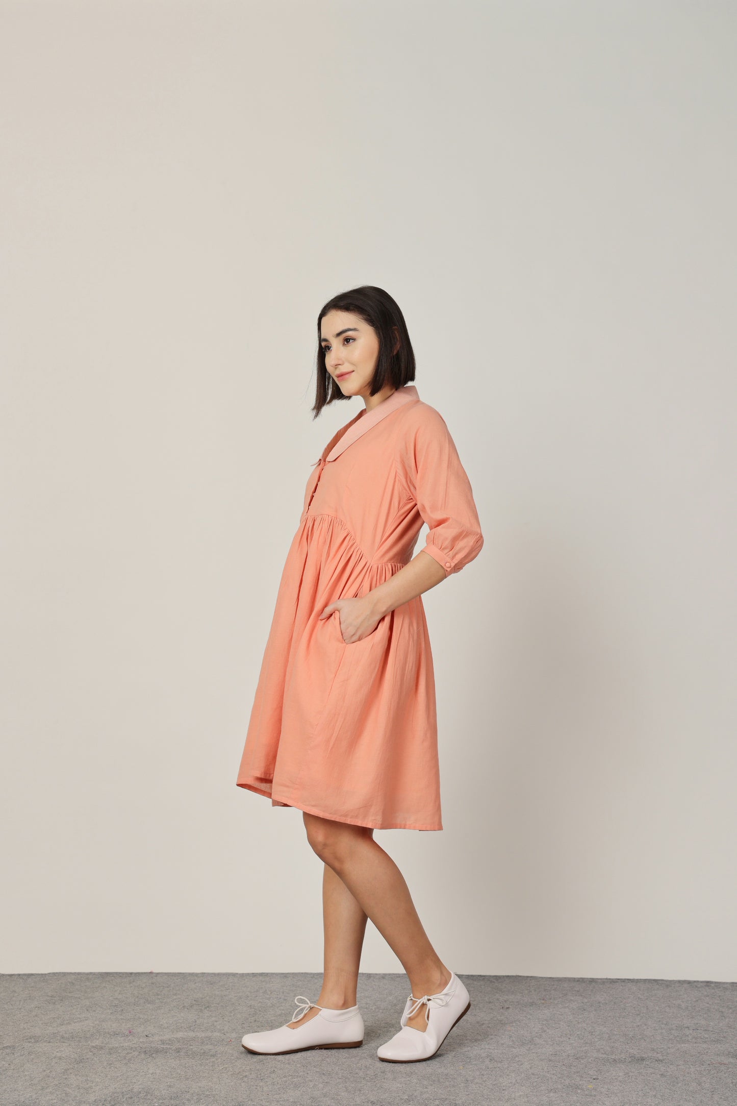 PEACH COLLAR SHORT DRESS
