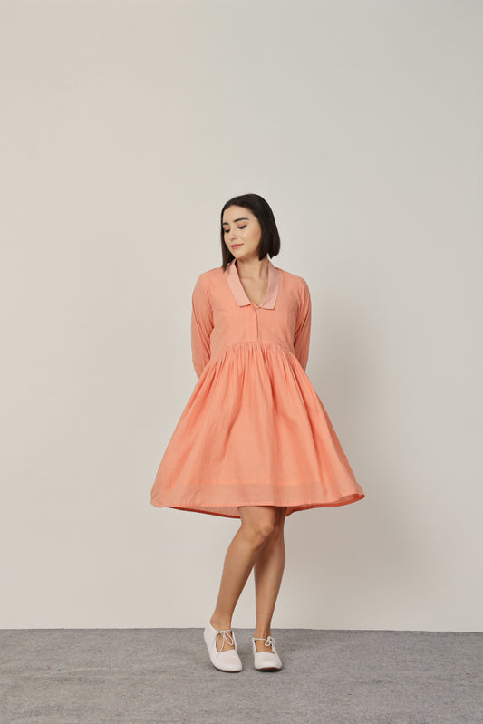 PEACH COLLAR SHORT DRESS