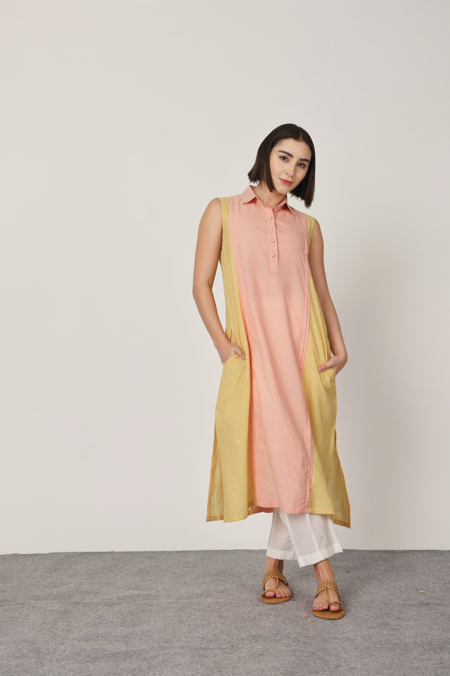 PEACH & YELLOW PINTUCKS KURTA SET OF-2