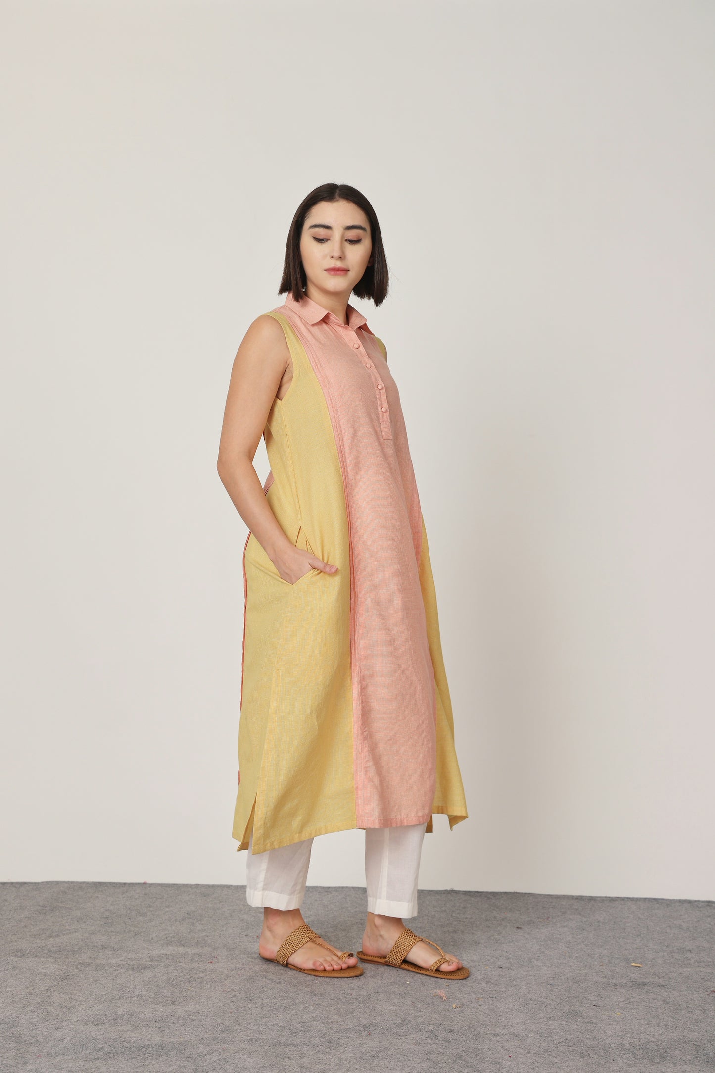PEACH & YELLOW PINTUCKS KURTA SET OF-2