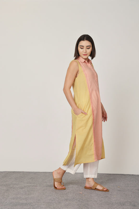 PEACH & YELLOW PINTUCKS KURTA SET OF-2