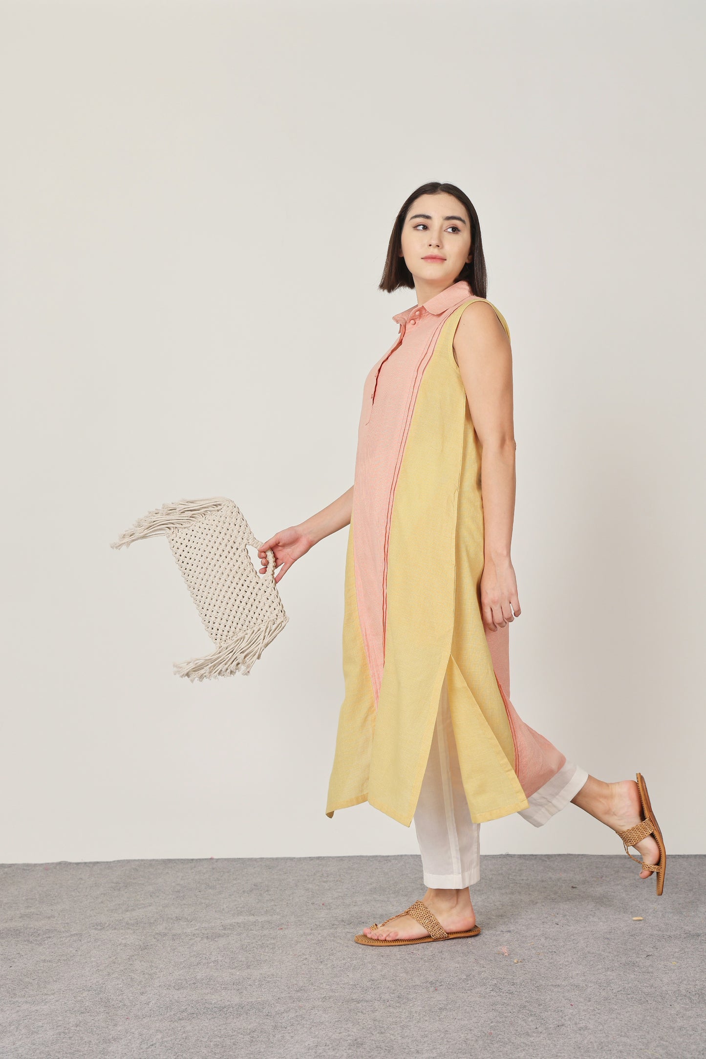 PEACH & YELLOW PINTUCKS KURTA SET OF-2