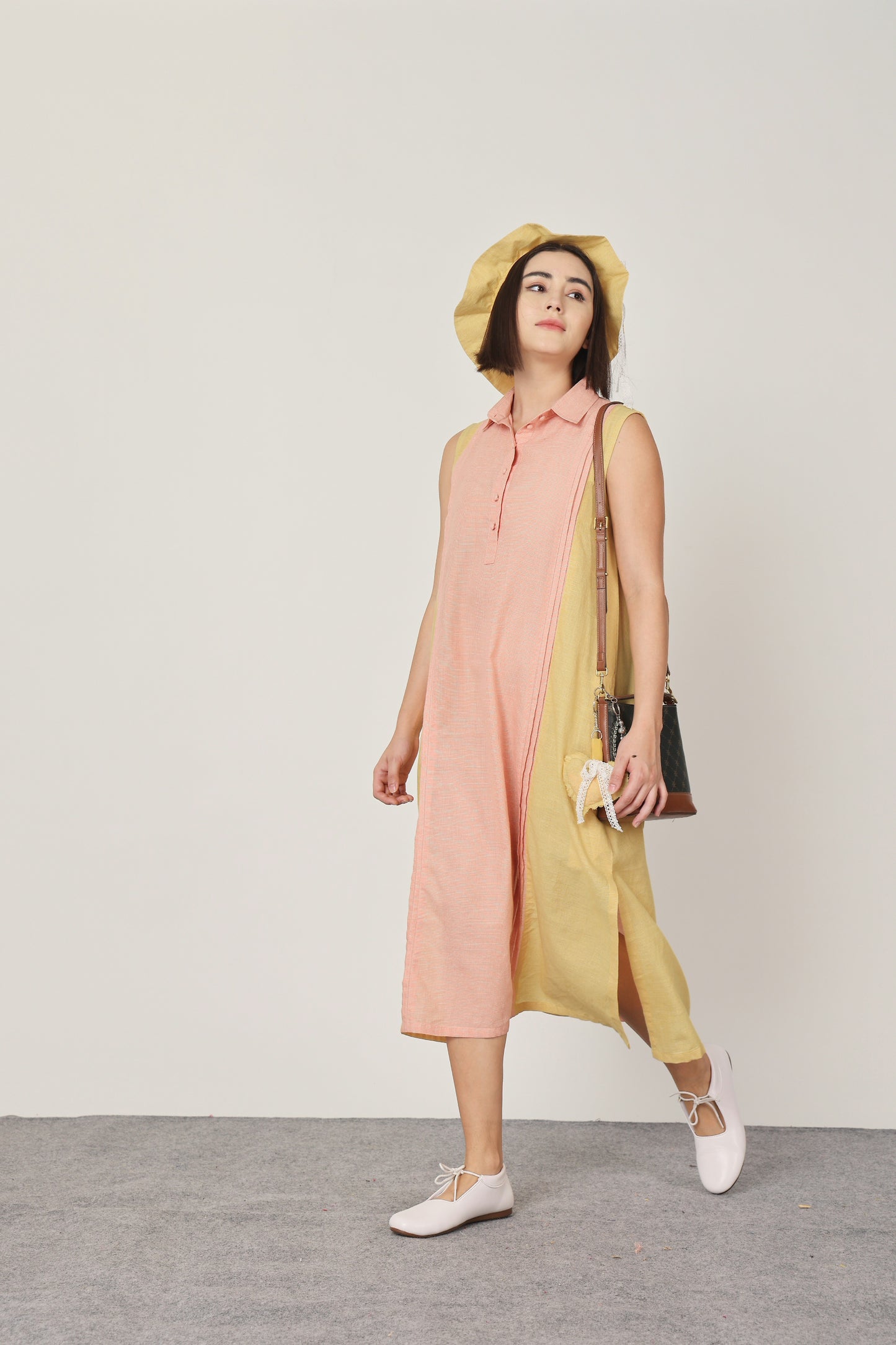 PEACH & YELLOW PINTUCKS KURTA / DRESS