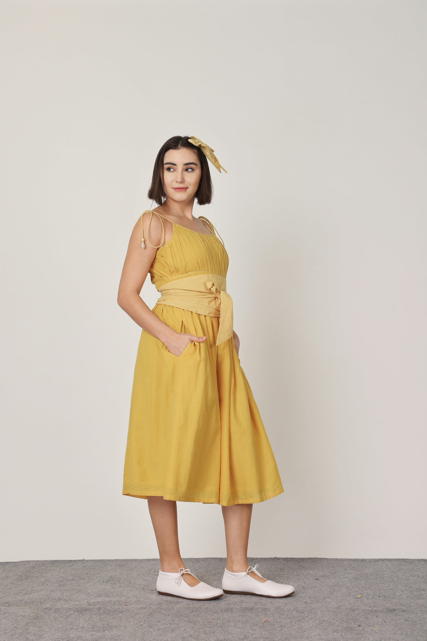 Yellow Solid  Spaghetti Dress