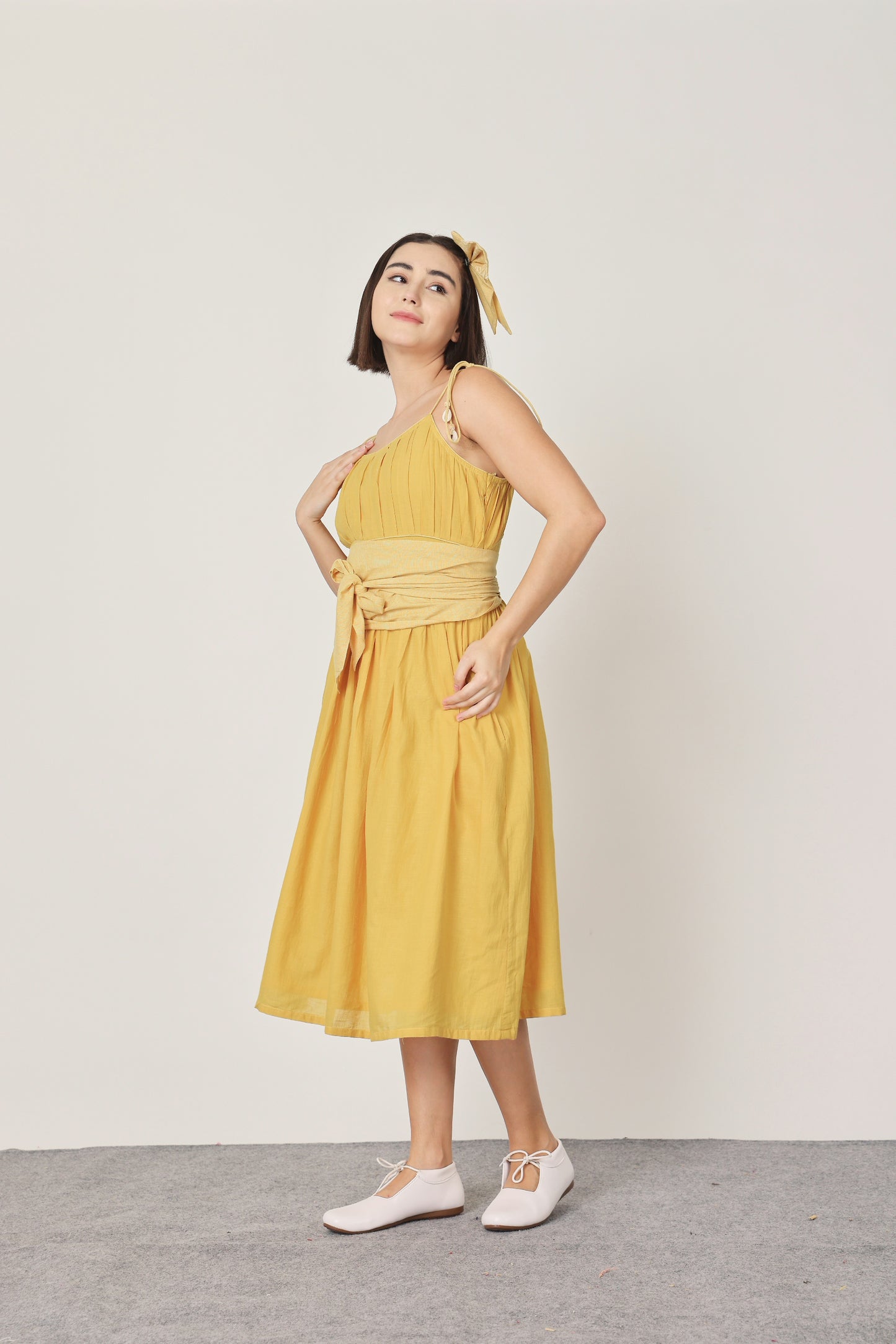 Yellow Solid  Spaghetti Dress