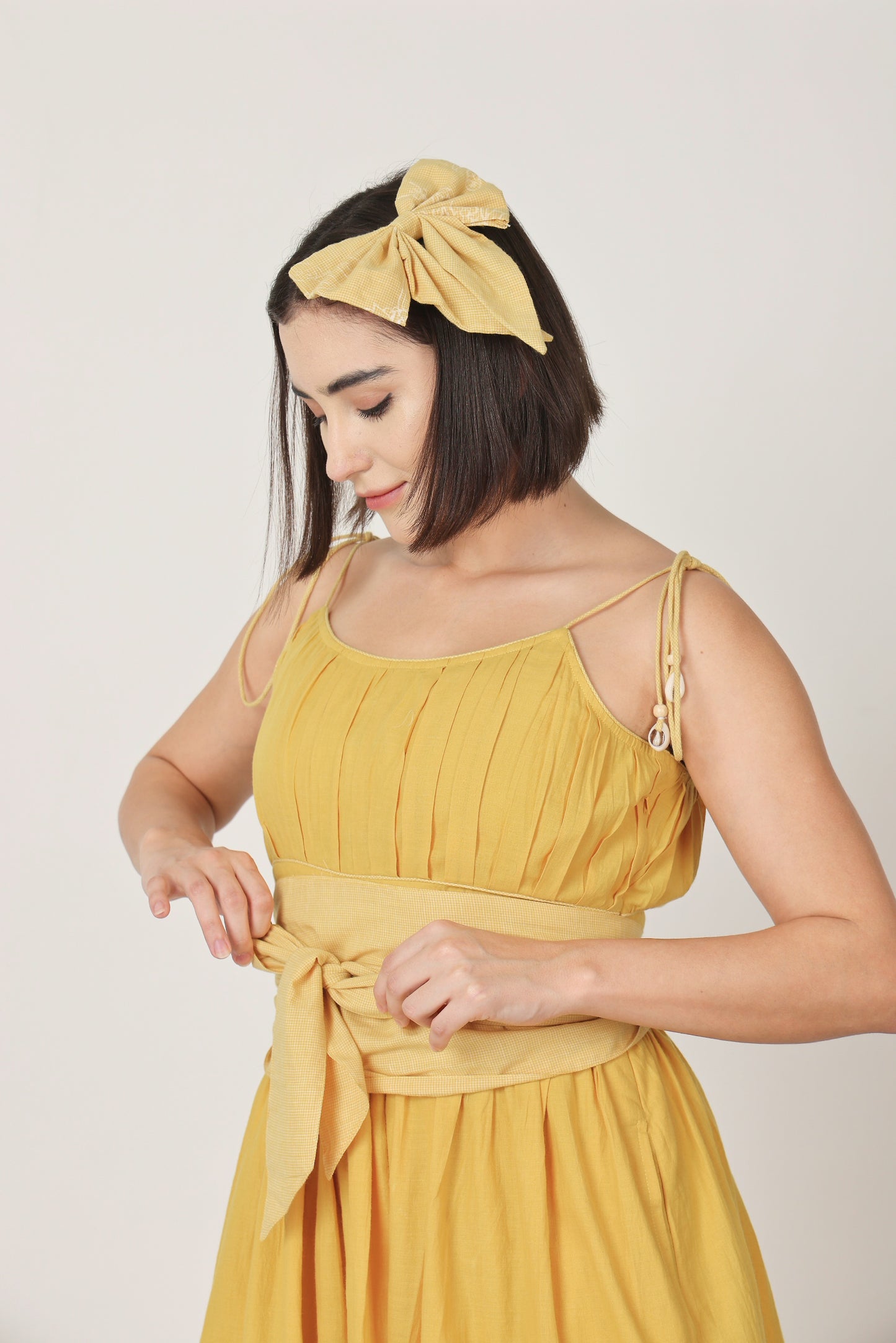 Yellow Solid  Spaghetti Dress