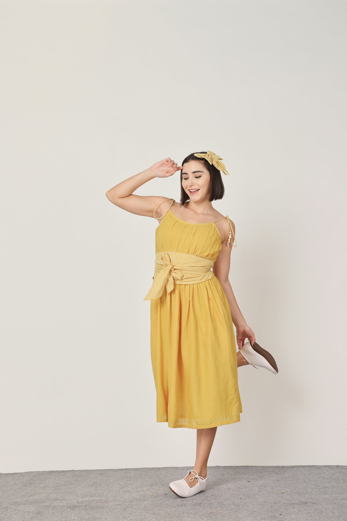 Yellow Solid  Spaghetti Dress
