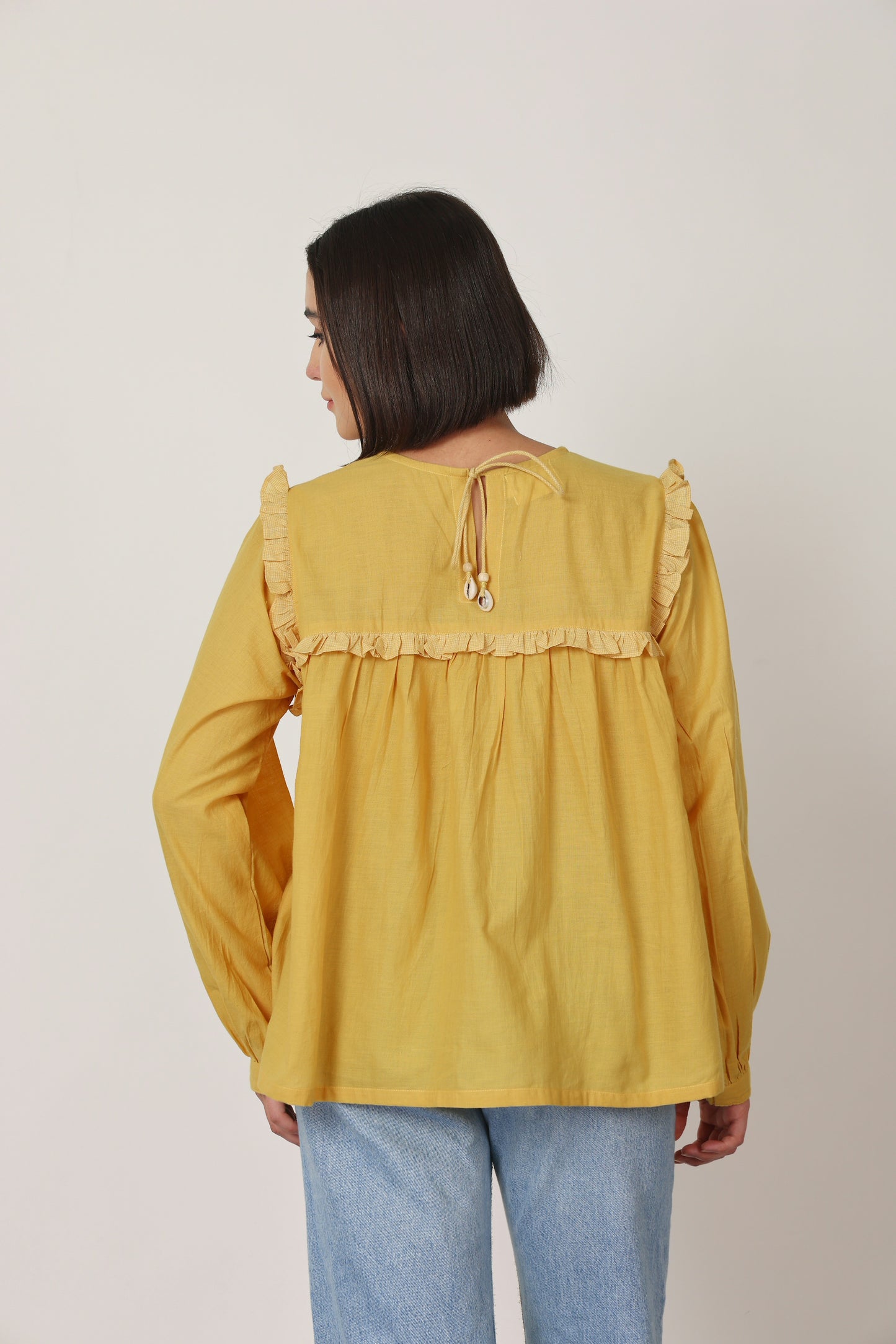 YELLOW RUFFLE DETAILING TOP