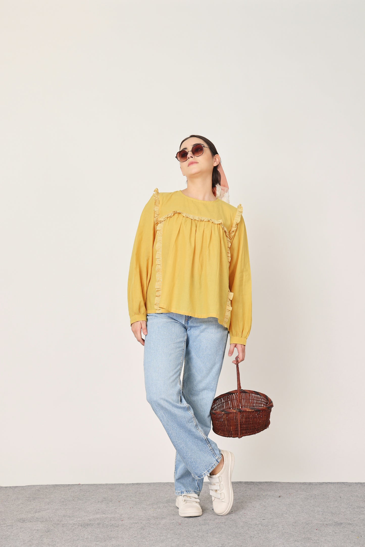 YELLOW RUFFLE DETAILING TOP