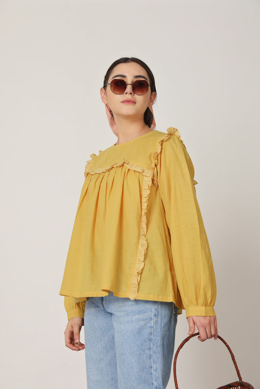 YELLOW RUFFLE DETAILING TOP