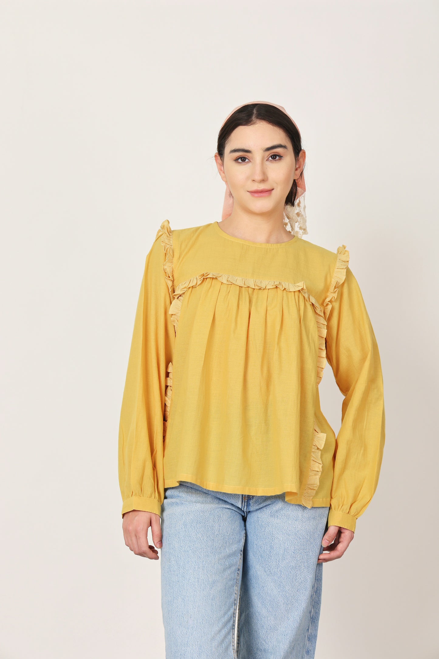 YELLOW RUFFLE DETAILING TOP