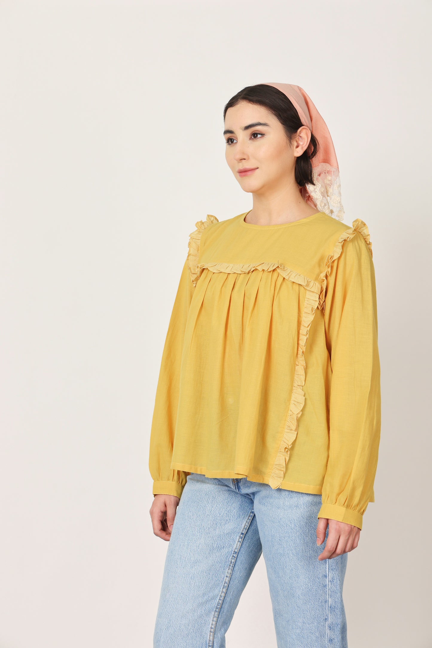 YELLOW RUFFLE DETAILING TOP