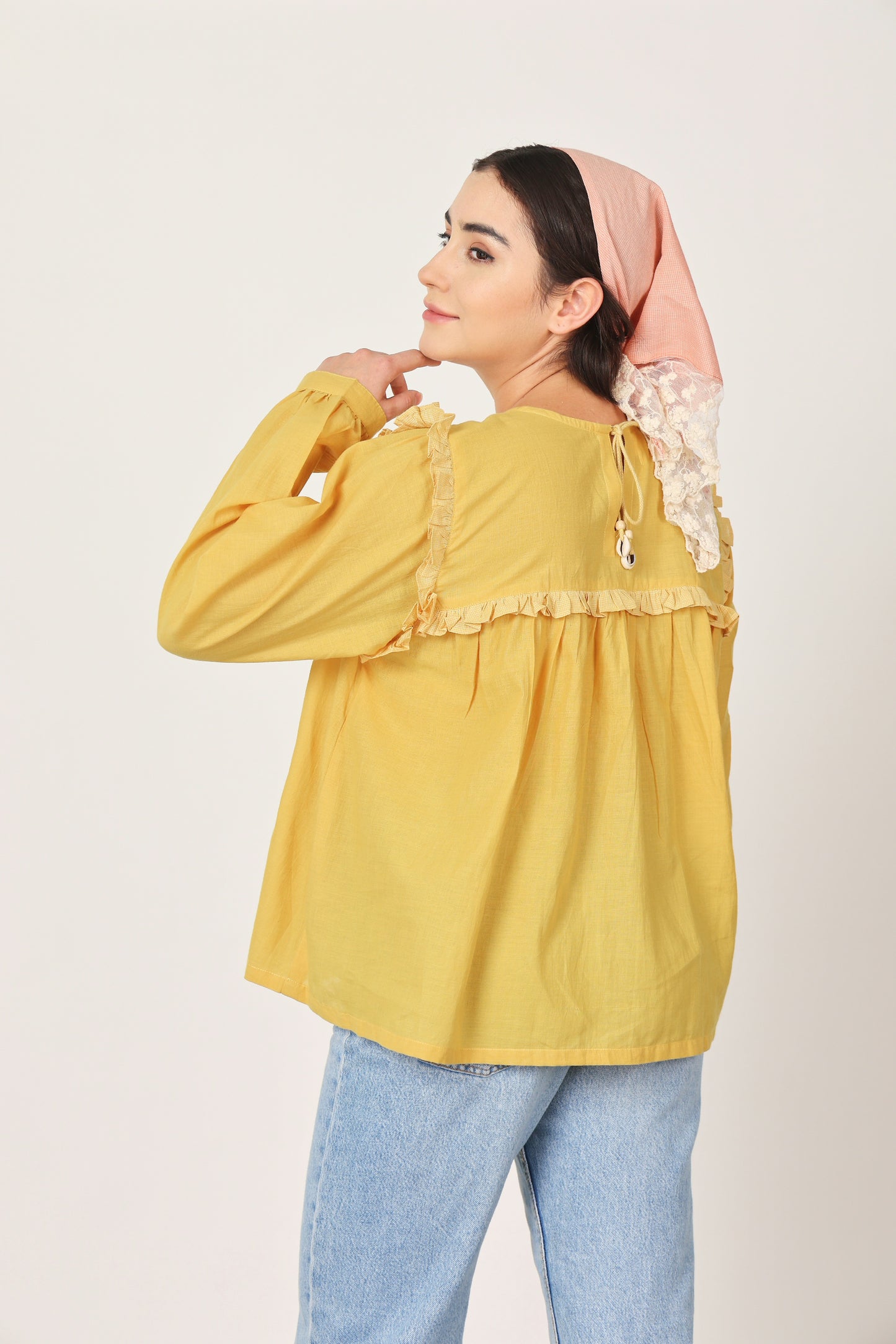 YELLOW RUFFLE DETAILING TOP
