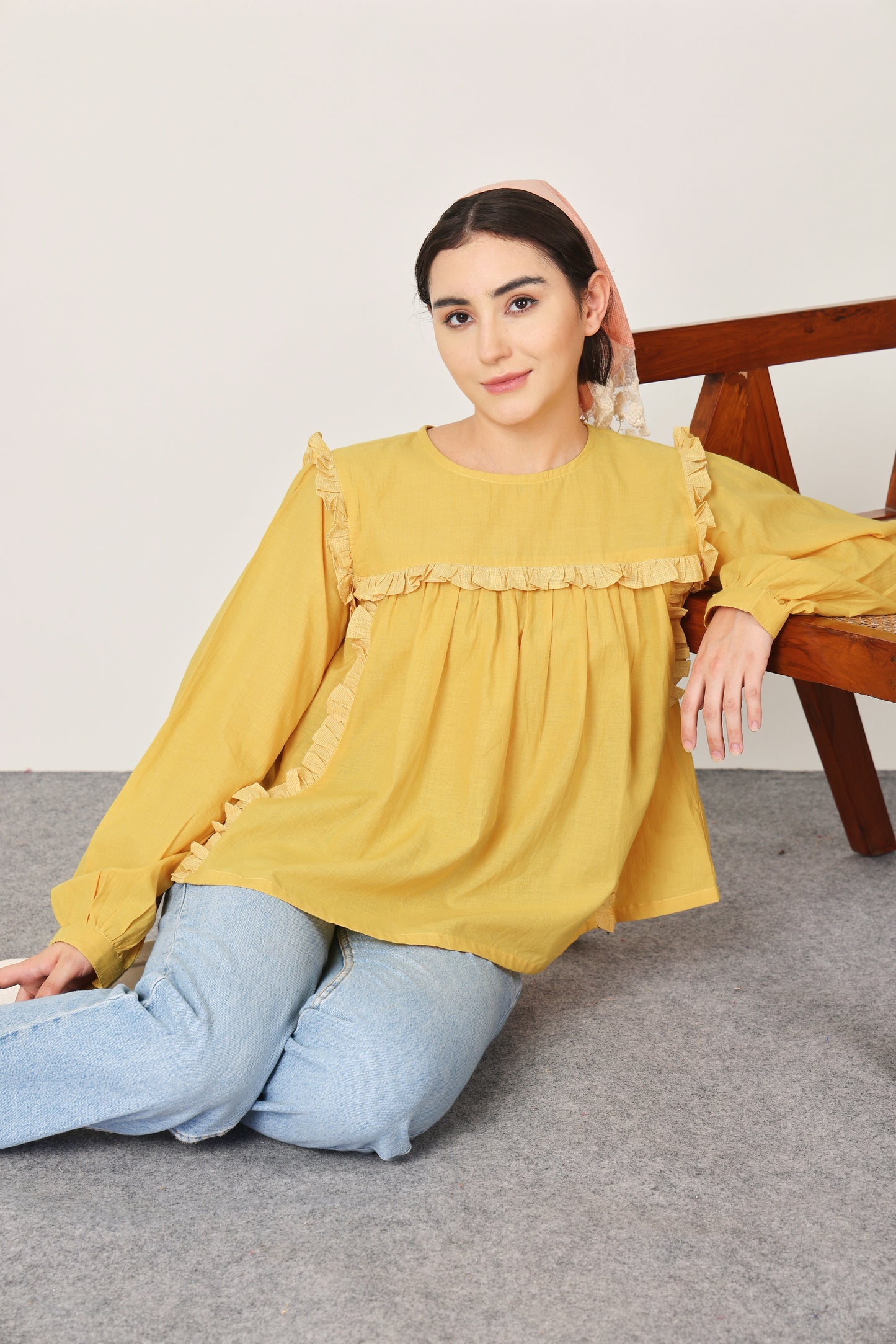 YELLOW RUFFLE DETAILING TOP