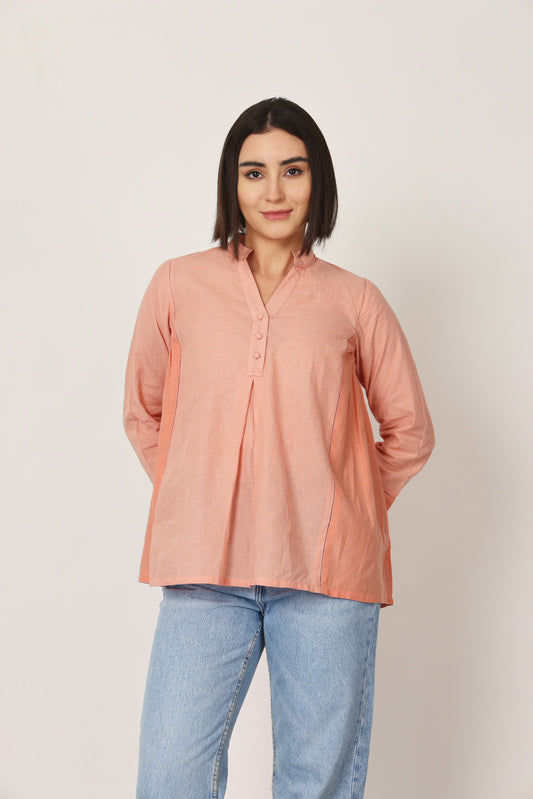 PEACH FORGOTTEN STITCHED DETAILING TOP