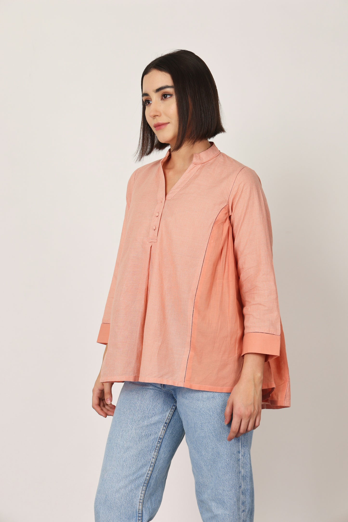 PEACH FORGOTTEN STITCHED DETAILING TOP