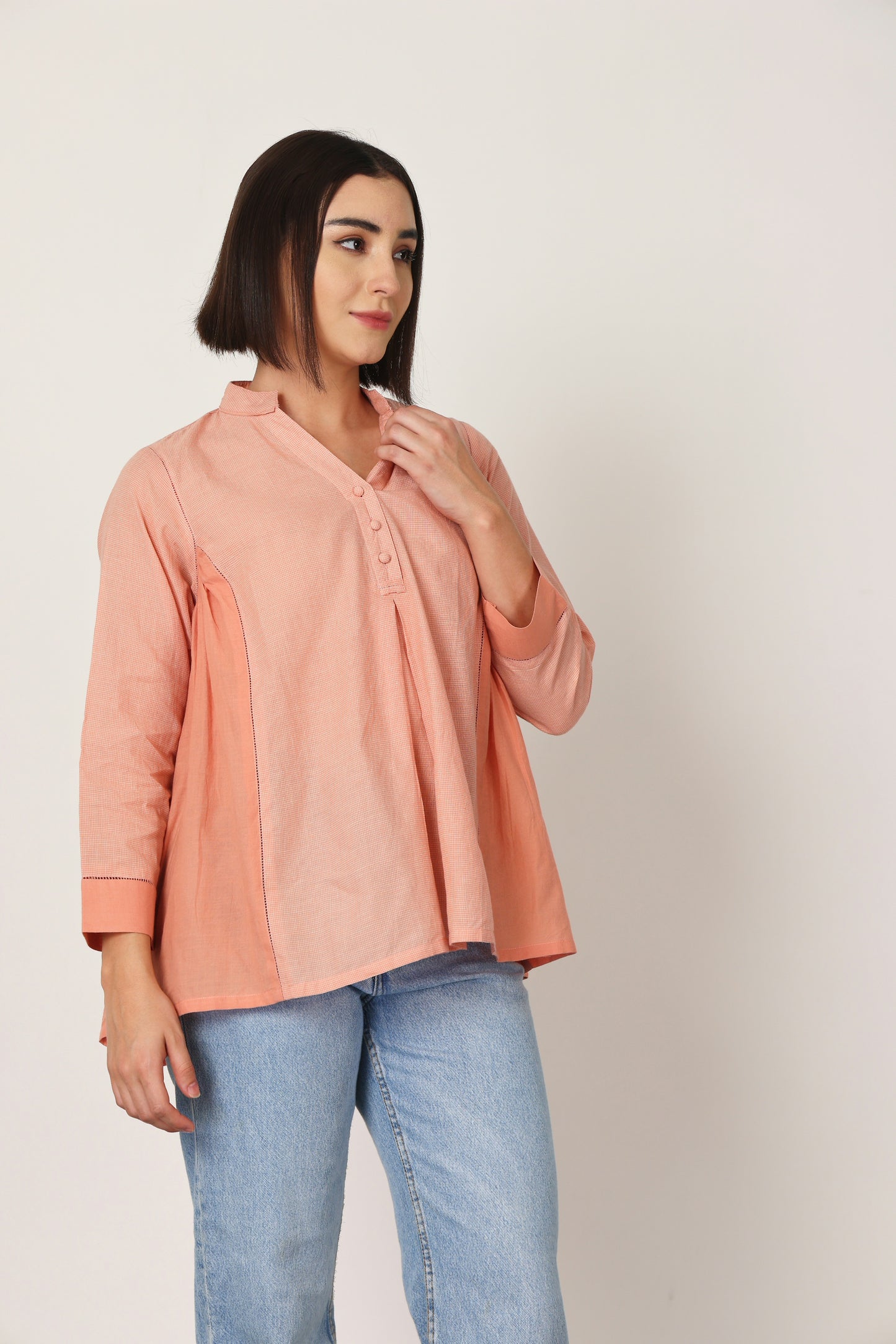 PEACH FORGOTTEN STITCHED DETAILING TOP