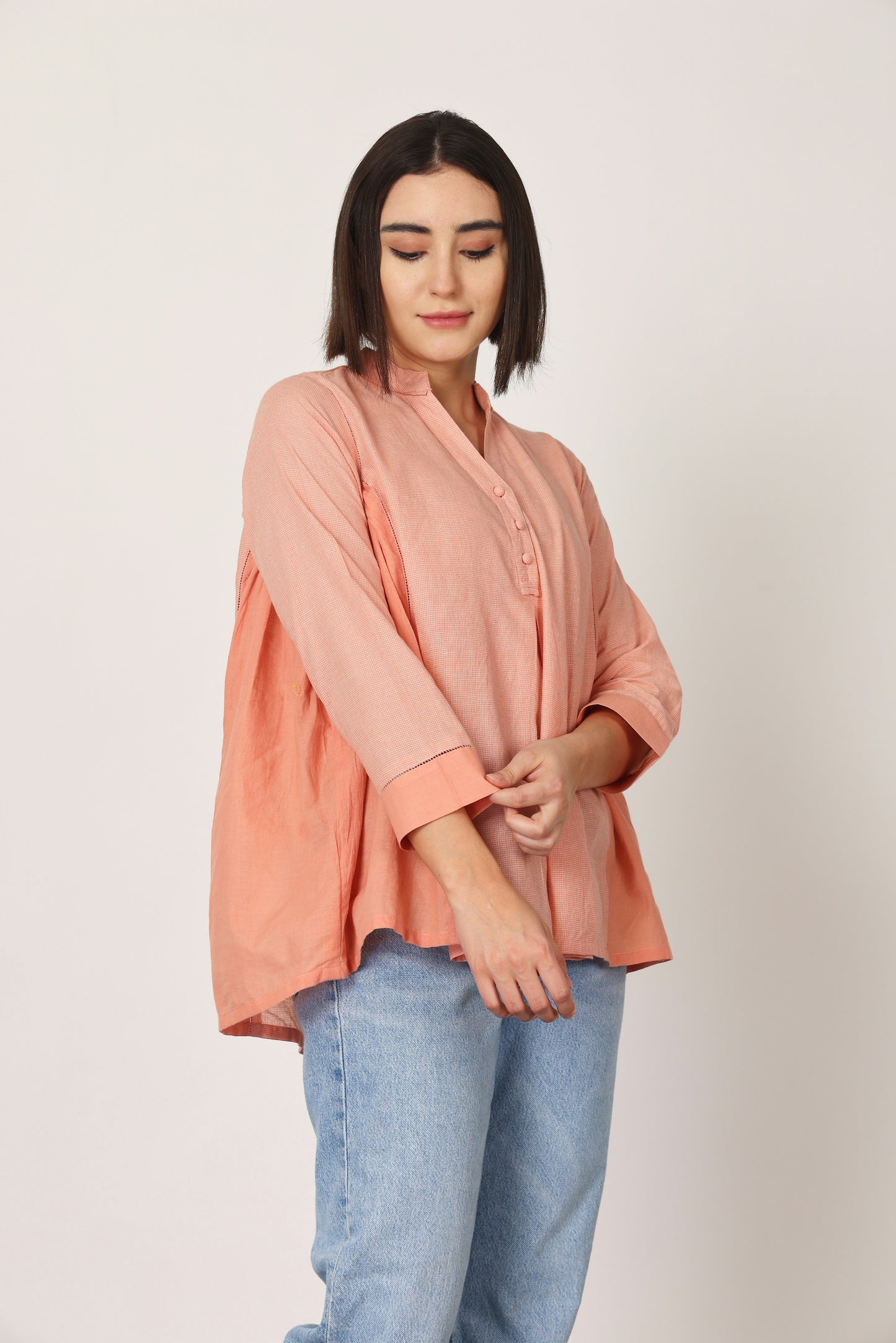 PEACH FORGOTTEN STITCHED DETAILING TOP