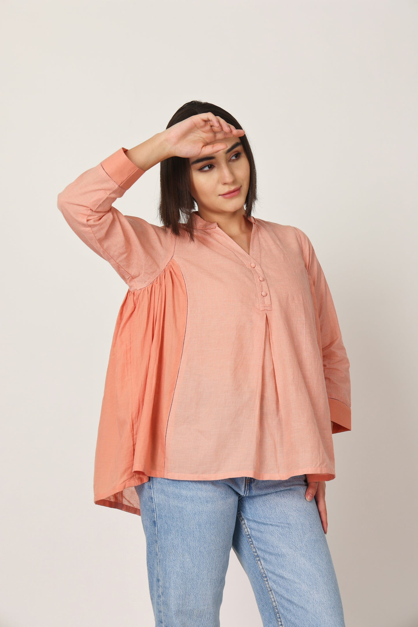 PEACH FORGOTTEN STITCHED DETAILING TOP
